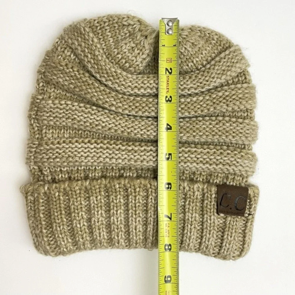 C.C. Women's‎ Chunky Knit Beanie One Size Tan Beige Hat Cap Stretch Winter